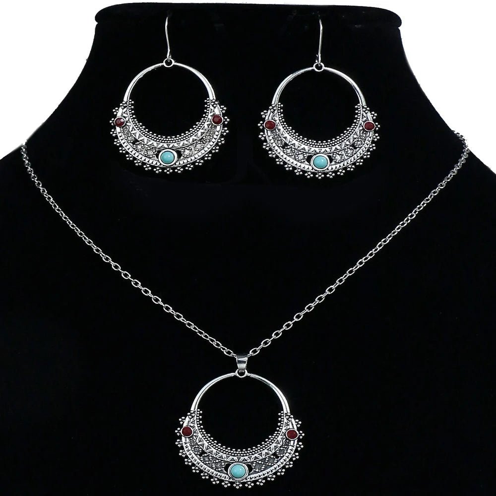 Rustic Tribal Necklace & Earrings Set – Natural Stone Jewelry - deslyshopping