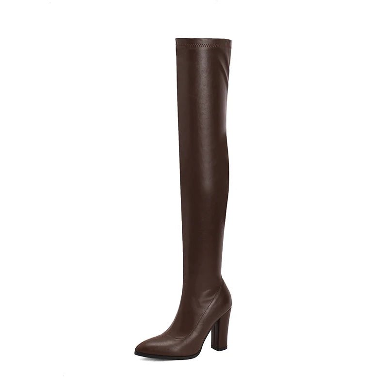 Sgesvier Sexy Thigh High Boots Women Elastic Leather High Heels Over - deslyshopping