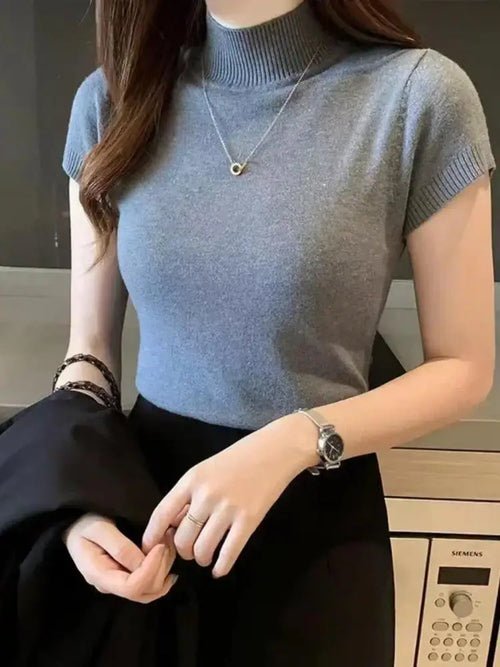 T-shirt à Col Mi - Haut – Pull Décontracté - deslyshopping