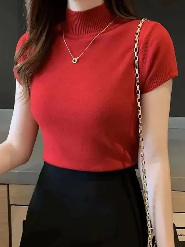 T-shirt à Col Mi - Haut – Pull Décontracté - deslyshopping
