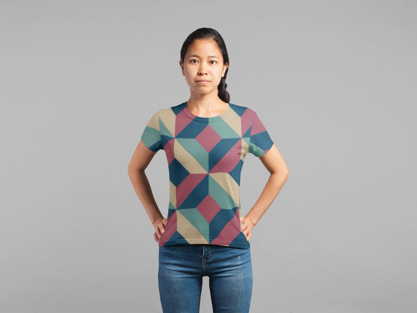🎨 T-shirt Classique Femme à Sublimation Géométrique ✨ - deslyshopping