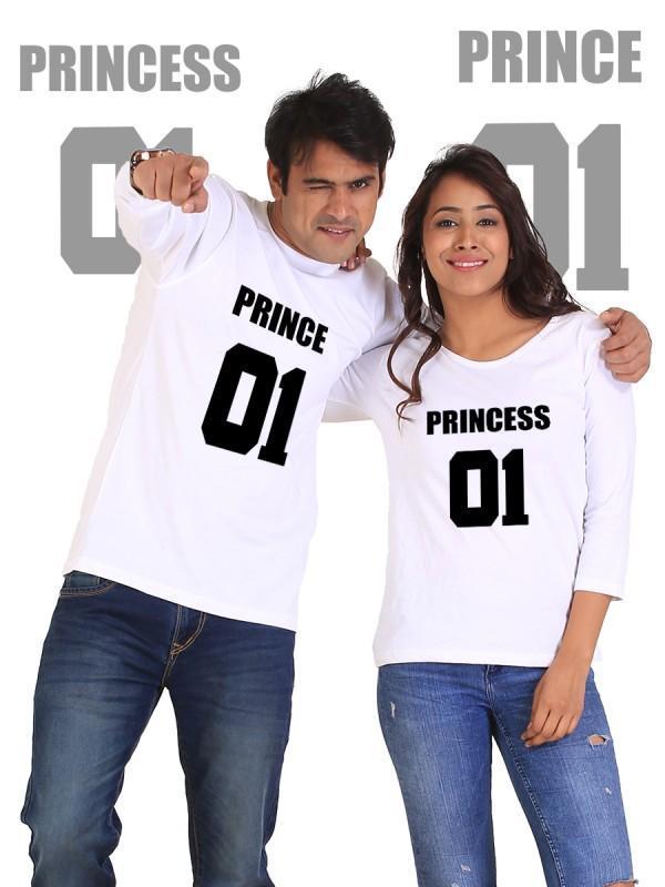 👑 T-shirt Couple Prince et Princesse Manches Longues Blanc - deslyshopping