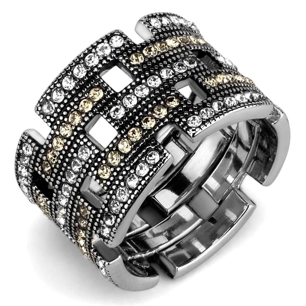 TK2987 - Bague en Acier Inoxydable Poli avec Cristal Multicolore - deslyshopping