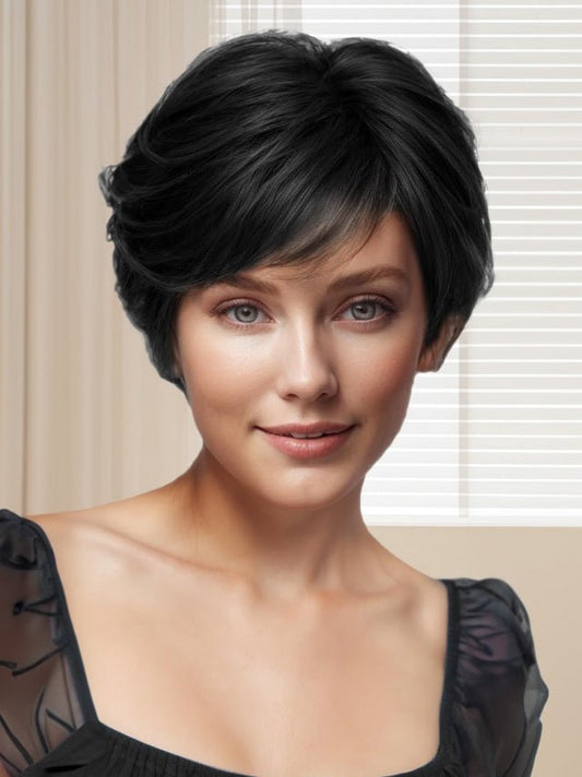8 Inch Straight Short Bob Hair Flat Bangs Cute Central Dot Skin Top - deslyshopping