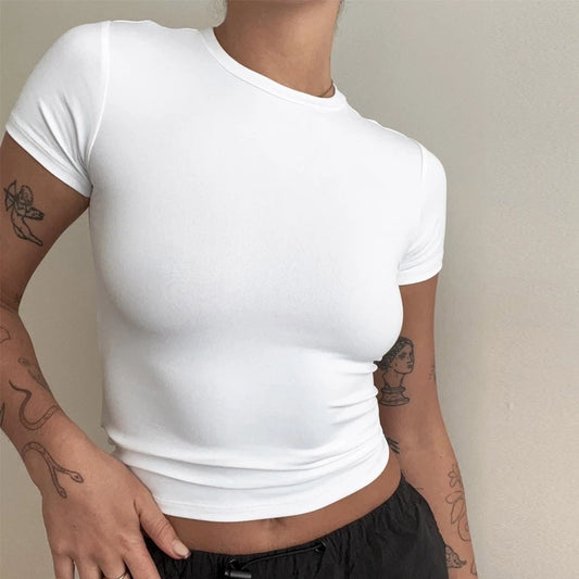 T-Shirt Ajusté à Manches Courtes