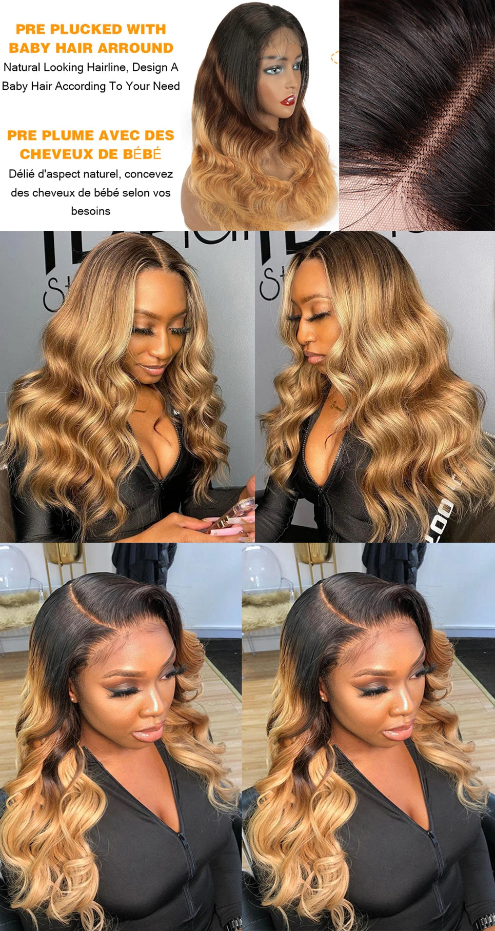 Perruque Body Wave Ombré 13x4 – Cheveux Humains Brésiliens Remy