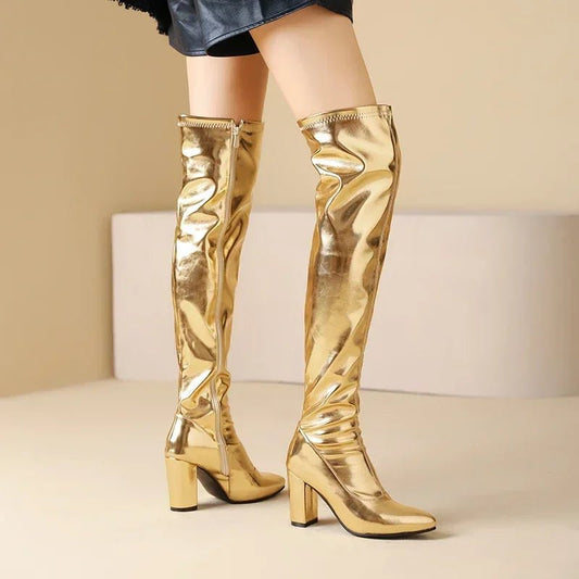 💎 Bottes Cuissarde Argentées & Dorées Brillantes - deslyshopping