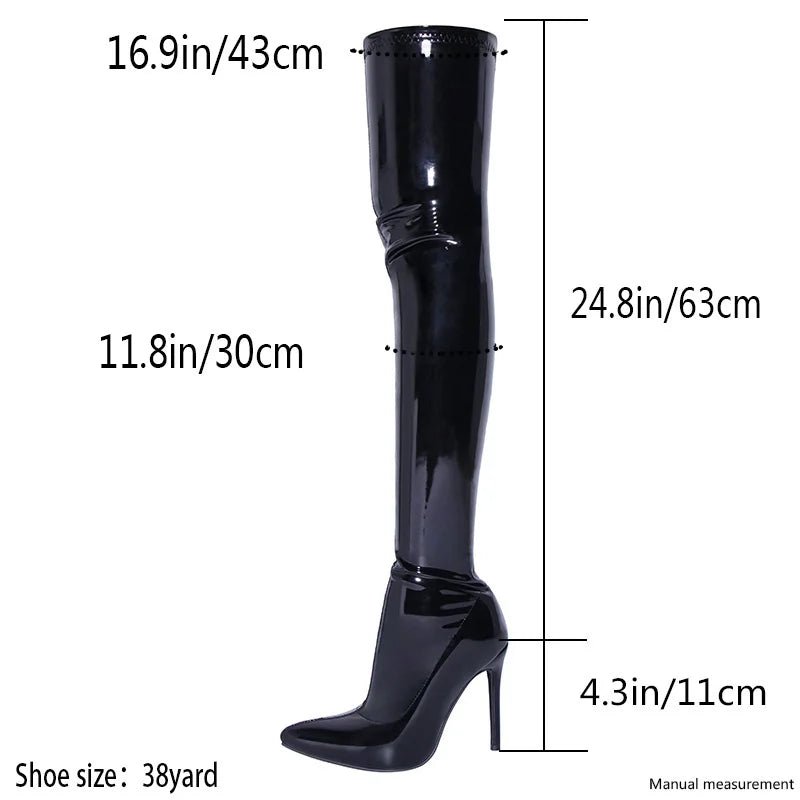 ✨ Bottes Cuissardes Cuir Verni Noir – Grande Taille 45 - deslyshopping