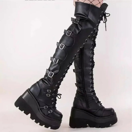 🖤 Bottes Cuissardes Gothiques Punk - deslyshopping
