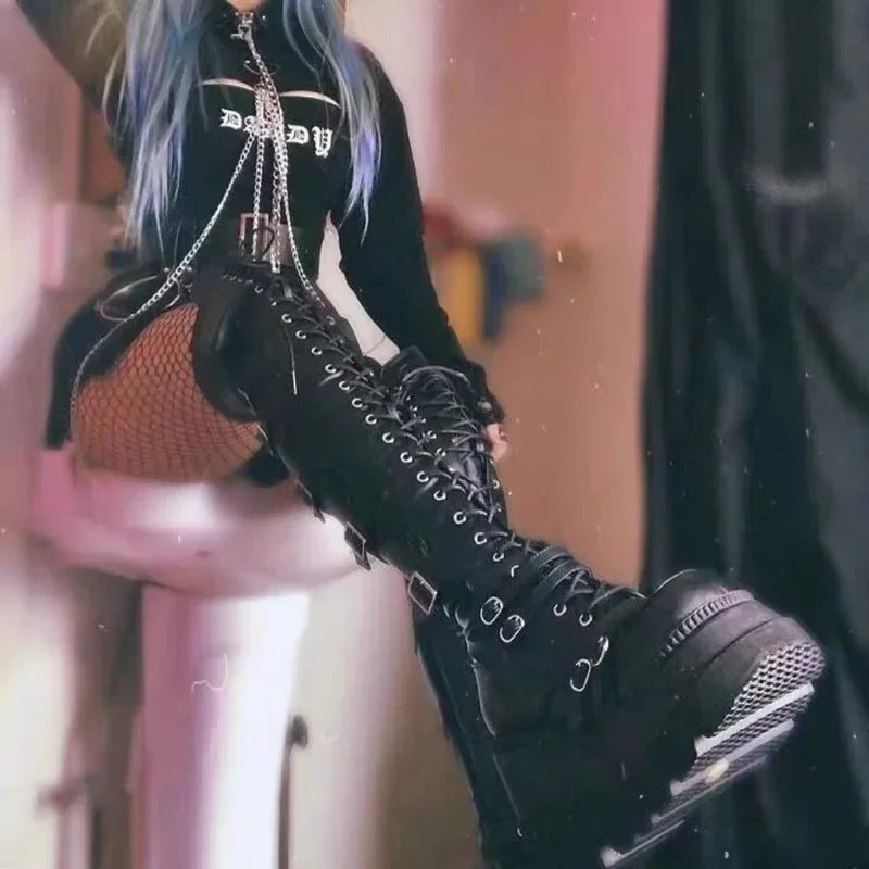 🖤 Bottes Cuissardes Gothiques Punk - deslyshopping