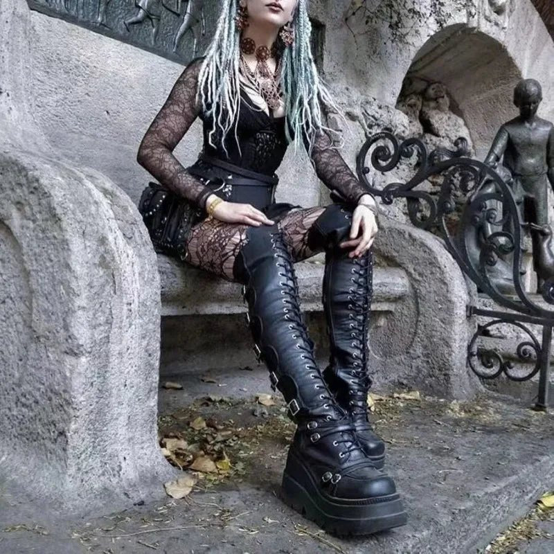 🖤 Bottes Cuissardes Gothiques Punk - deslyshopping
