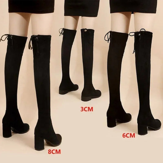 Bottes Hautes Élastiques en Faux Daim – Chic & Confort - deslyshopping