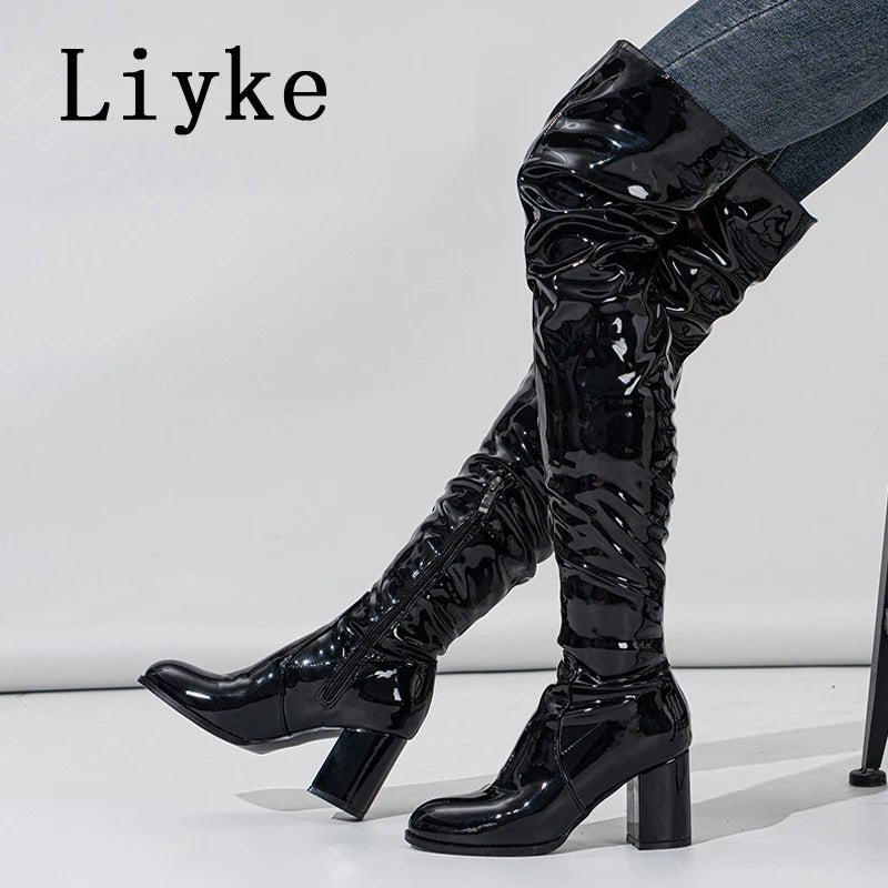 Bottes Hautes en Cuir Verni Blanc - deslyshopping