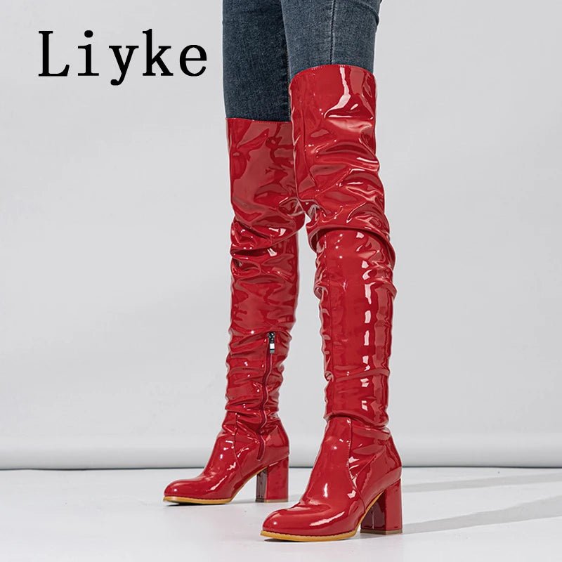 Bottes Hautes en Cuir Verni Blanc - deslyshopping