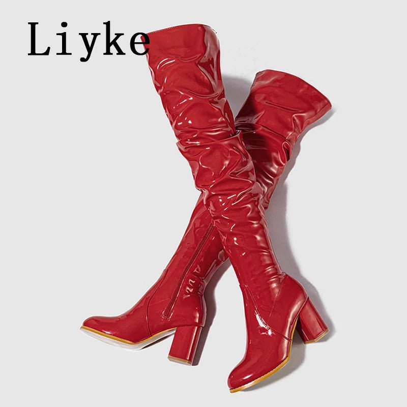 Bottes Hautes en Cuir Verni Blanc - deslyshopping