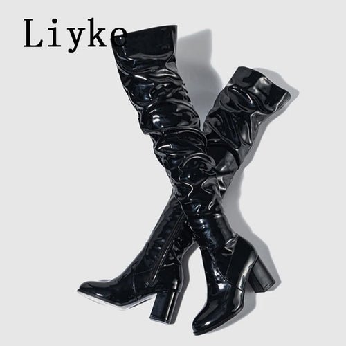 Bottes Hautes en Cuir Verni Blanc - deslyshopping