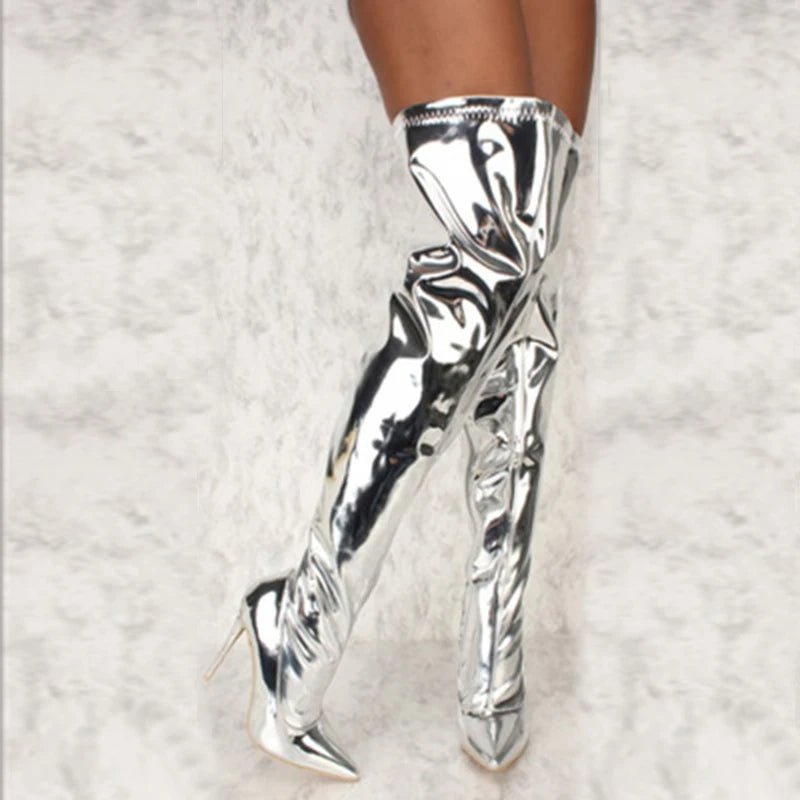✨ Bottes Hautes Sexy Argentées Effet Miroir - deslyshopping