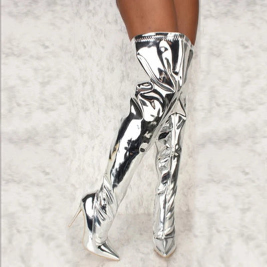 ✨ Bottes Hautes Sexy Argentées Effet Miroir - deslyshopping