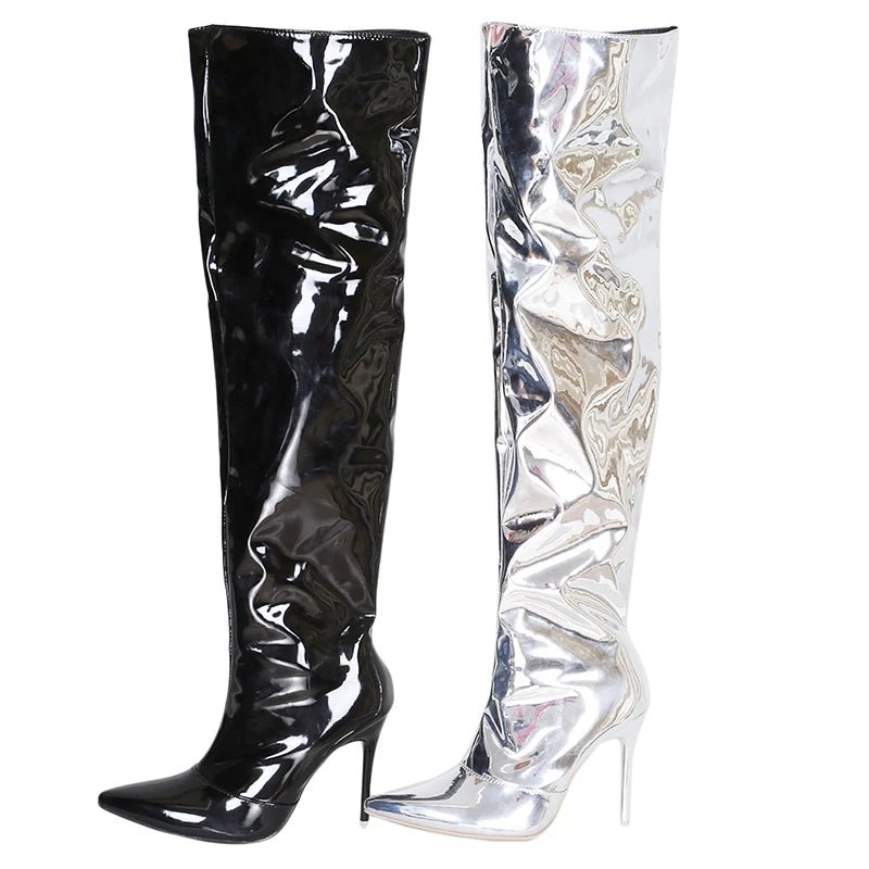 ✨ Bottes Hautes Sexy Argentées Effet Miroir - deslyshopping