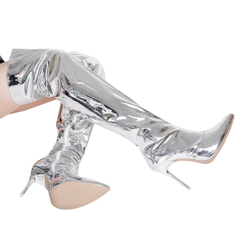 ✨ Bottes Hautes Sexy Argentées Effet Miroir - deslyshopping