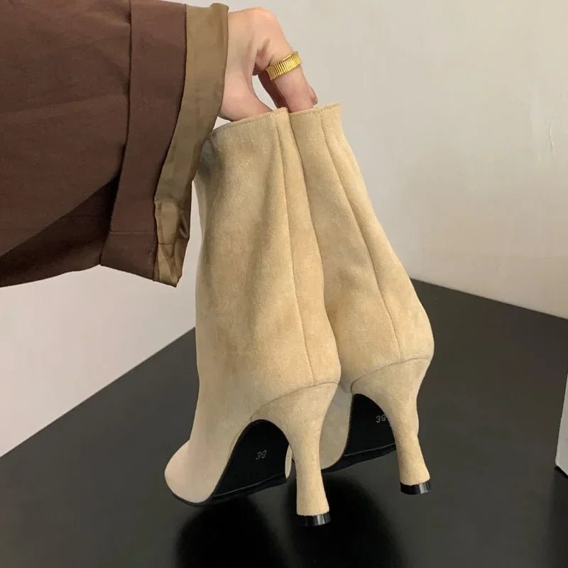 👢 Bottines à Talons Fins Plissées – Élégance Urbaine pour Femme ✨ - deslyshopping