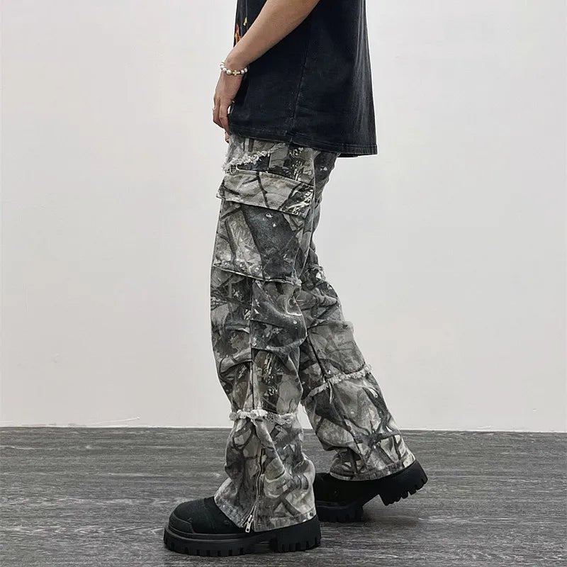 Camouflage Y2K Fashion Baggy Flare Jeans - deslyshopping