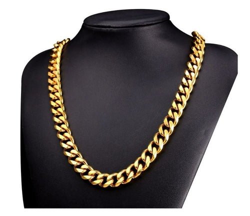 Chaîne Cubaine Classique en Laiton Massif Plaquée Or 14K - deslyshopping
