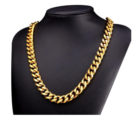 Chaîne Cubaine Classique en Laiton Massif Plaquée Or 14K - deslyshopping