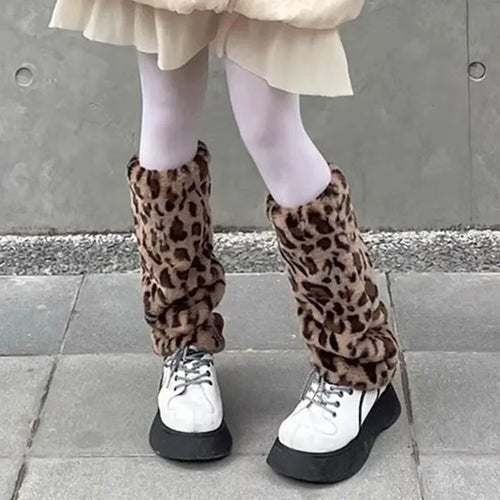 Chaussettes de Bottes en Fourrure Léopard Y2K - deslyshopping
