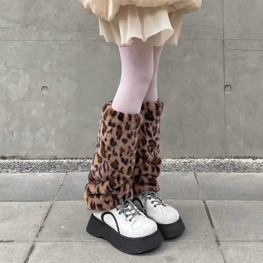Chaussettes de Bottes en Fourrure Léopard Y2K - deslyshopping