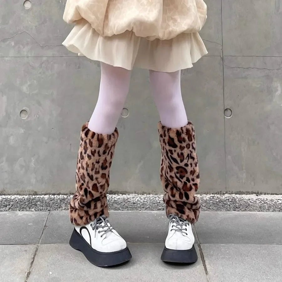 Chaussettes de Bottes en Fourrure Léopard Y2K - deslyshopping
