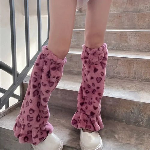 Chaussettes de Bottes en Fourrure Léopard Y2K - deslyshopping
