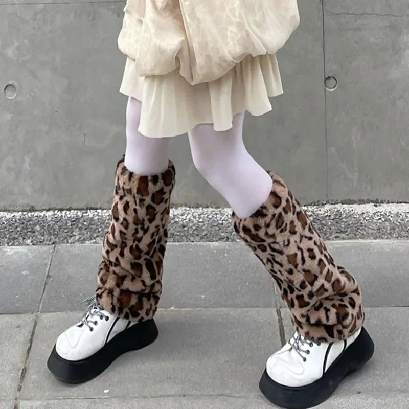 Chaussettes de Bottes en Fourrure Léopard Y2K - deslyshopping