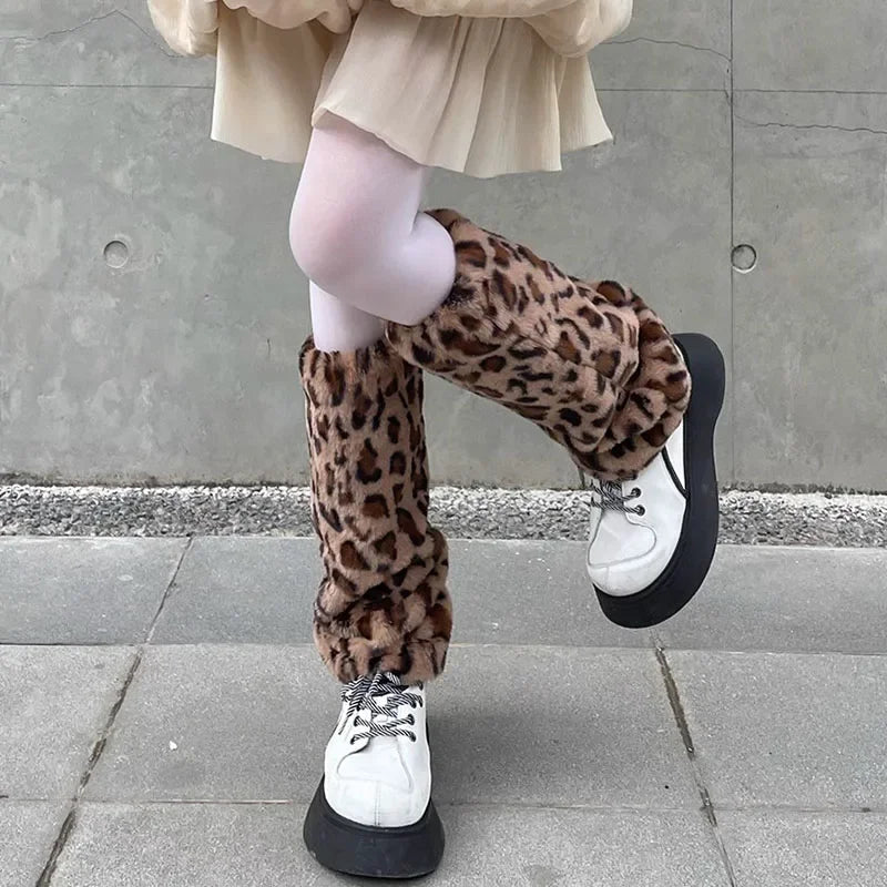 Chaussettes de Bottes en Fourrure Léopard Y2K - deslyshopping