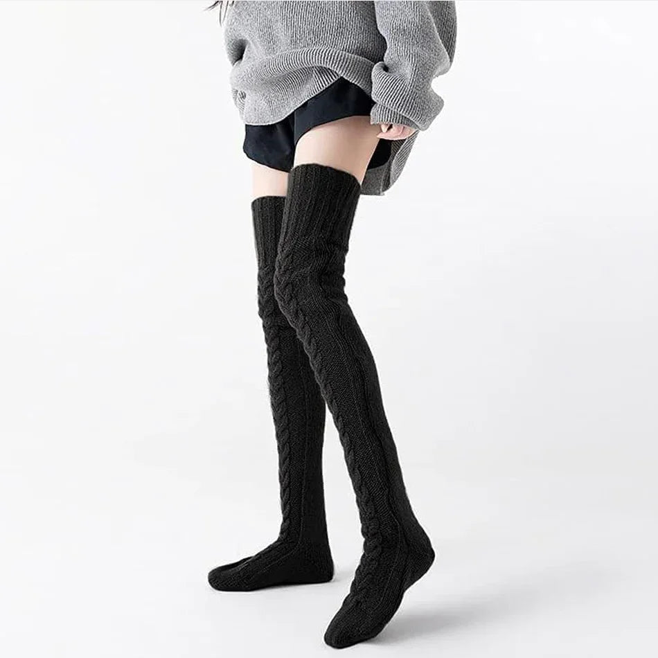 🧦 Chaussettes Hautes Tricotées Torsadées - deslyshopping