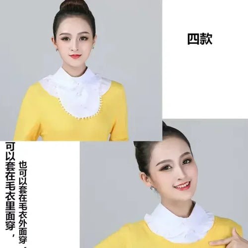 Chemisier en Coton Uni Col en Dentelle – Blanc et Noir - deslyshopping