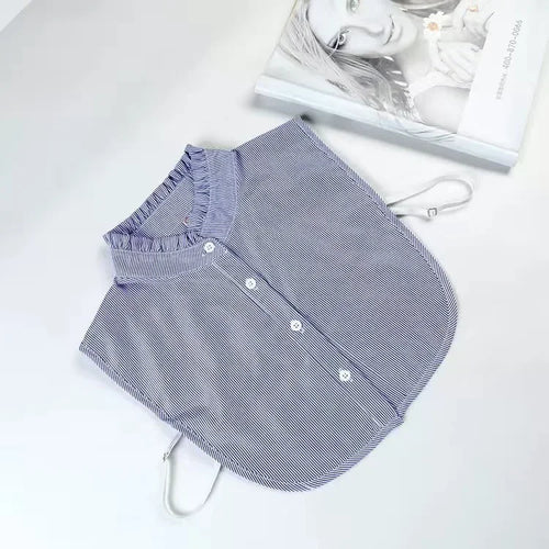 Chemisier en Coton Uni Col en Dentelle – Blanc et Noir - deslyshopping