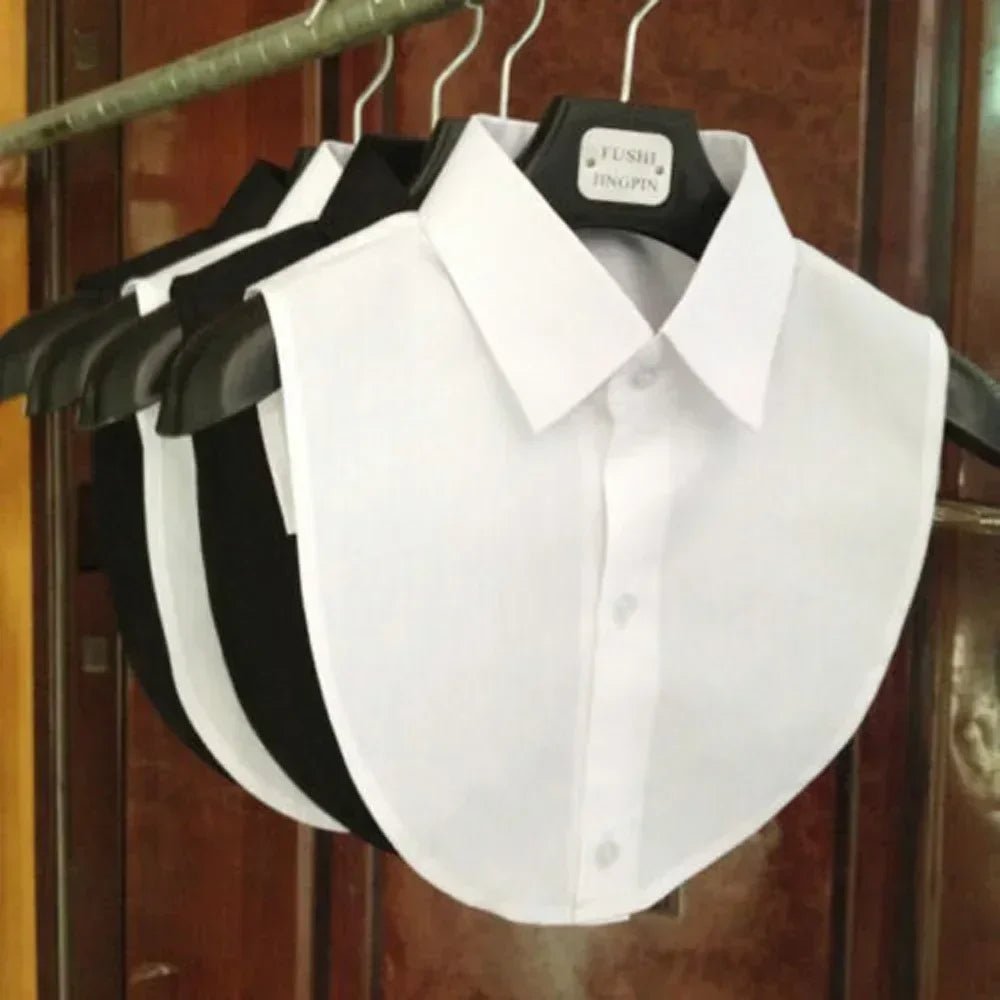 Chemisier en Coton Uni Col en Dentelle – Blanc et Noir - deslyshopping