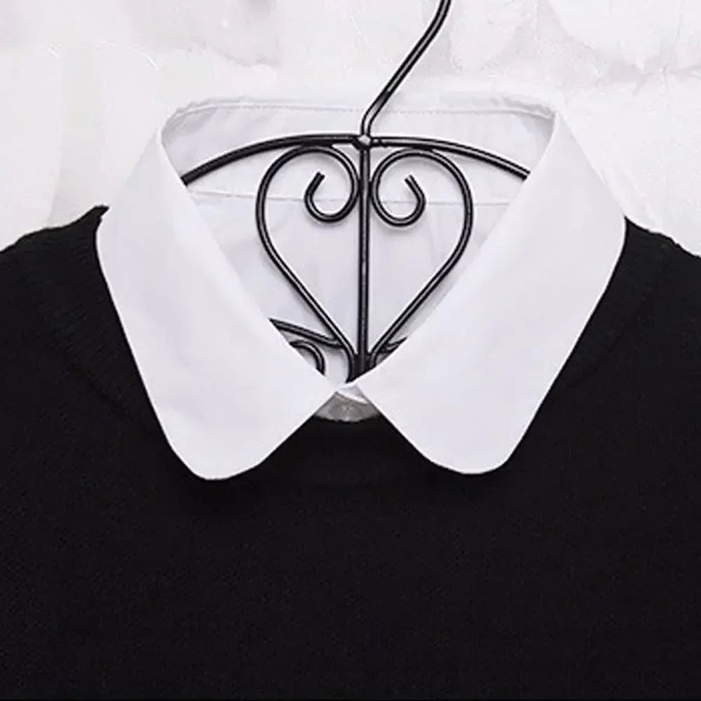 Chemisier en Coton Uni Col en Dentelle – Blanc et Noir - deslyshopping