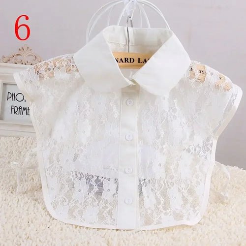 Chemisier en Coton Uni Col en Dentelle – Blanc et Noir - deslyshopping