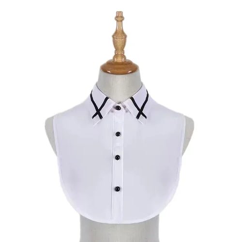 Chemisier en Coton Uni Col en Dentelle – Blanc et Noir - deslyshopping