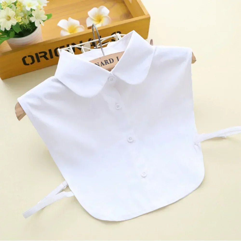 Chemisier en Coton Uni Col en Dentelle – Blanc et Noir - deslyshopping