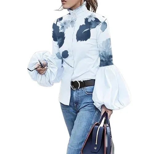 Chemisier Femme Col Montant à Manches Bouffantes - deslyshopping
