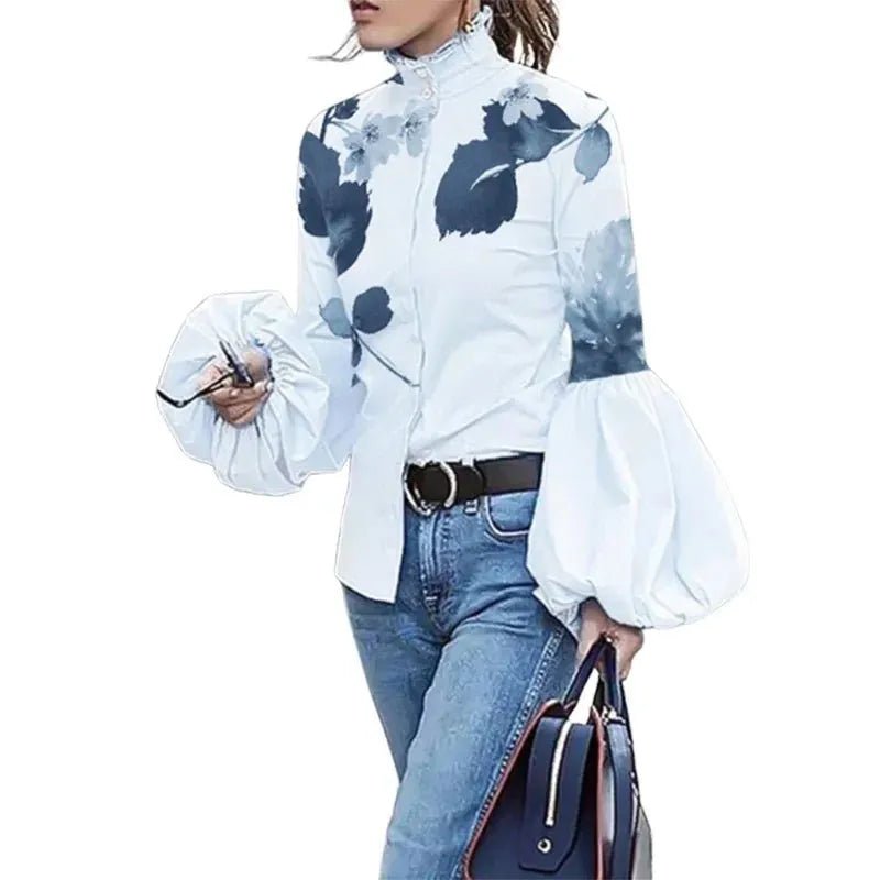 Chemisier Femme Col Montant à Manches Bouffantes - deslyshopping