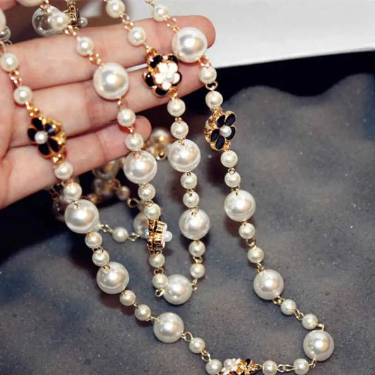 collier long camélia bijoux fleurs - deslyshopping