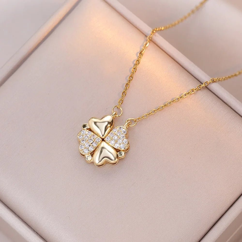 🖤 Collier Rétro Gothique avec Pendentif Trèfle & Cœur 🖤 - deslyshopping
