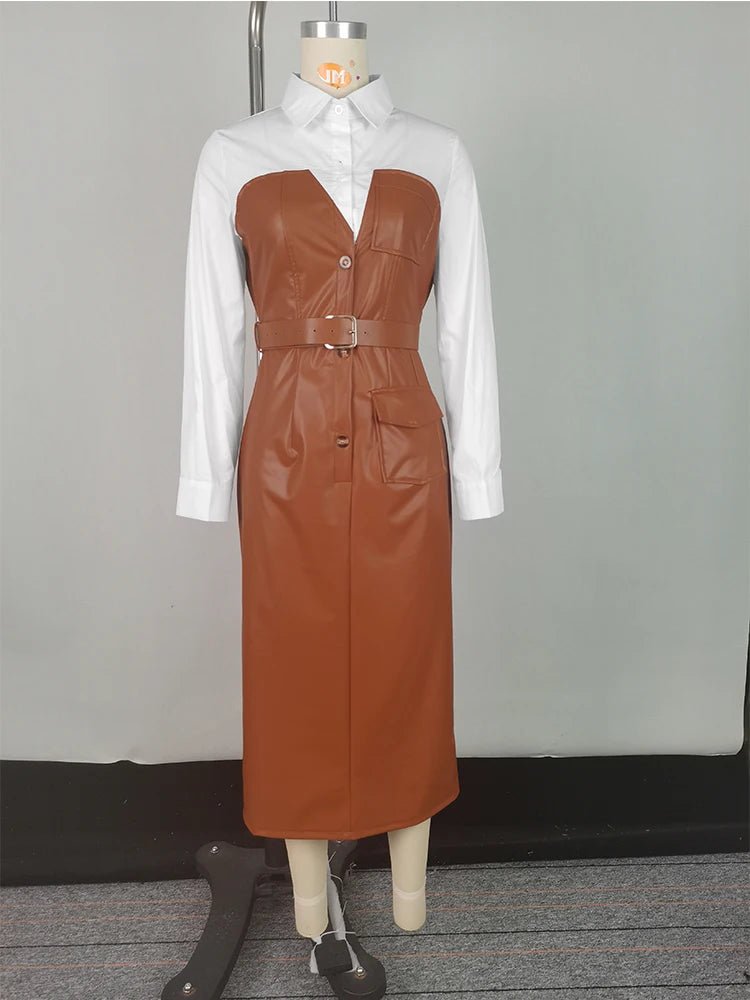 Effet Cuir PU, Ceinturée, Manches Longues - deslyshopping