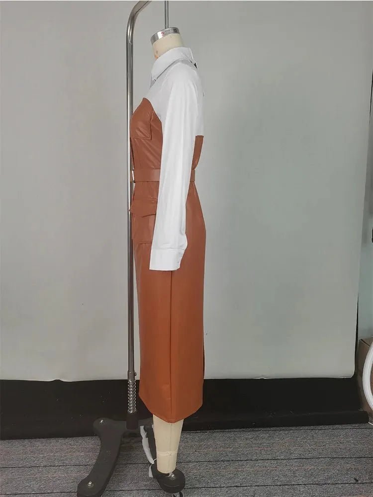 Effet Cuir PU, Ceinturée, Manches Longues - deslyshopping