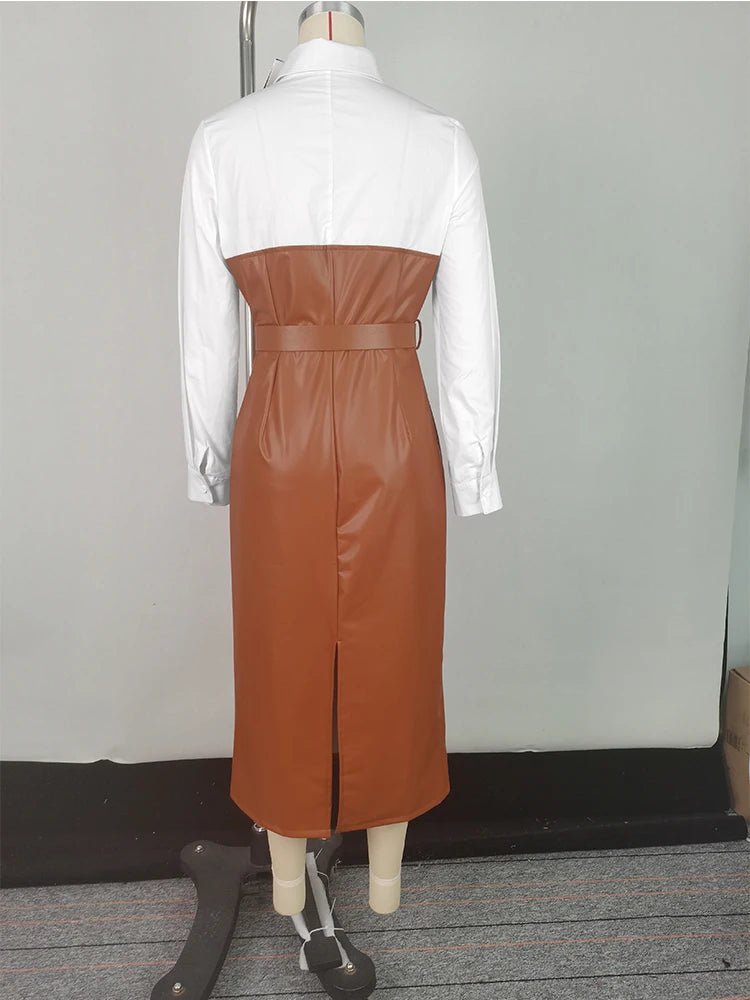 Effet Cuir PU, Ceinturée, Manches Longues - deslyshopping