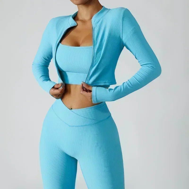 Ensemble 3 Pièces Femme - Veste, Soutien - Gorge de Sport & Leggings - deslyshopping